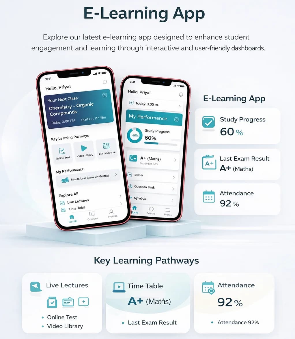 E-learning mobile app built by Hexaloop showing the student progress dashboard